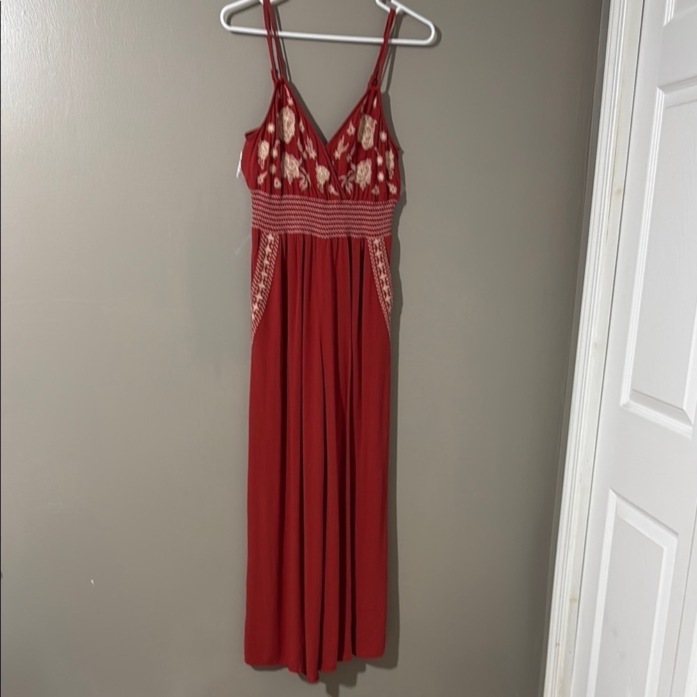 American Eagle Outfitters Burgundy Jumpsuit with Floral Details